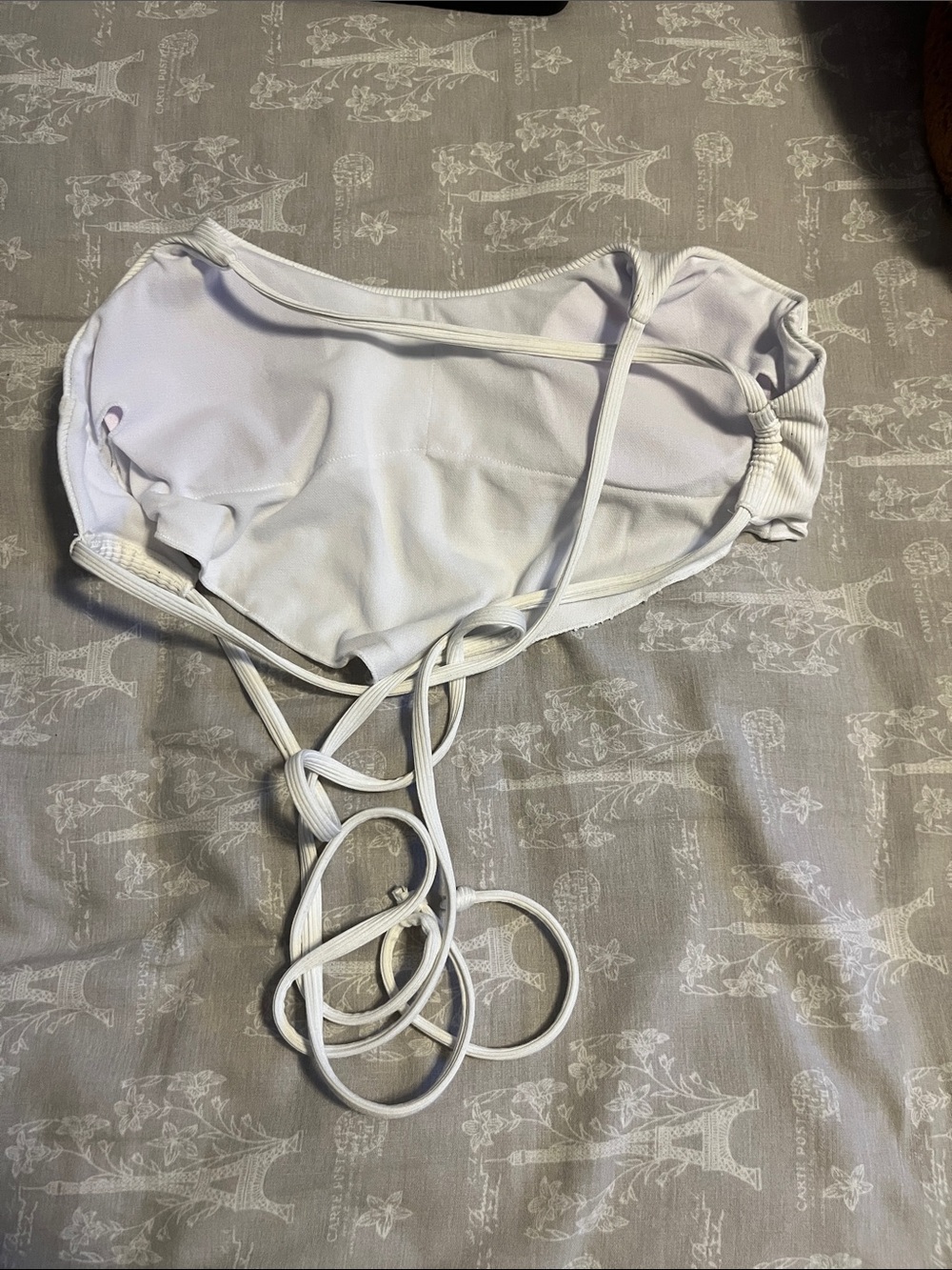 White Ribbed Halter Crop Top - Picture 2 of 2